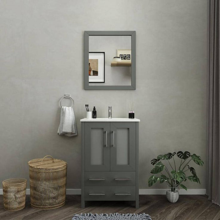Vanity Art Brescia 24 in. W x 18 in. D x 36 in. H Bath Vanity in Grey with Vanity Top in White with White Basin and Mirror