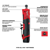 Milwaukee M12 FUEL 12V Lithium-Ion Brushless Cordless 1/4 in. Straight Die Grinder Kit with (2) 2.0Ah Batteries and (1) 5.0Ah Battery
