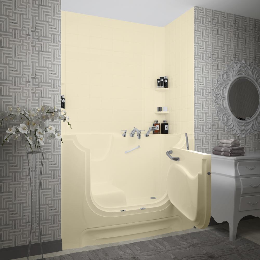 NOVA Heated Wheelchair Accessible 5 ft. walk-in bathtub with 6 in. Tile Easy Up Adhesive Wall Surround in Biscuit - Super Arbor