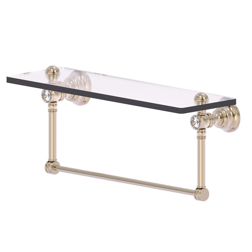 Carolina Crystal Collection 16 in. Glass Shelf with Integrated Towel Bar in Polished Brass - Super Arbor