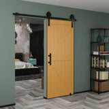 6.6 ft./79 in. Black Steel Strap Sliding Barn Door Track and Hardware Kit with 12 in. Square Handle and Floor Guide - Super Arbor