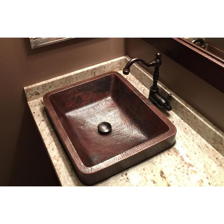 Premier Copper Products Rectangle Skirted Hammered Copper Vessel Sink in Oil Rubbed Bronze