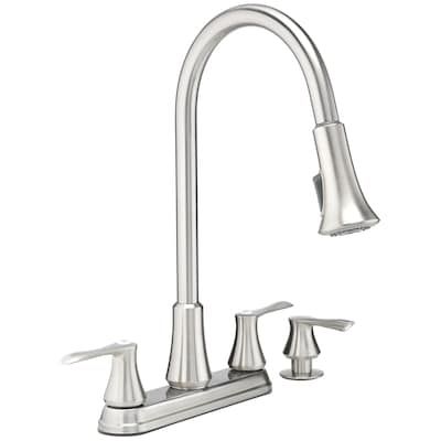Project Source Stainless Steel 2-Handle Deck Mount Pull-Down Handle/Lever Commercial/Residential Kitchen Faucet (Deck Plate Included)