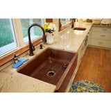 Adams All-in-One Farmhouse Copper 33 in. Single Bowl Kitchen Sink with Pfister Ashfield Faucet and Drain