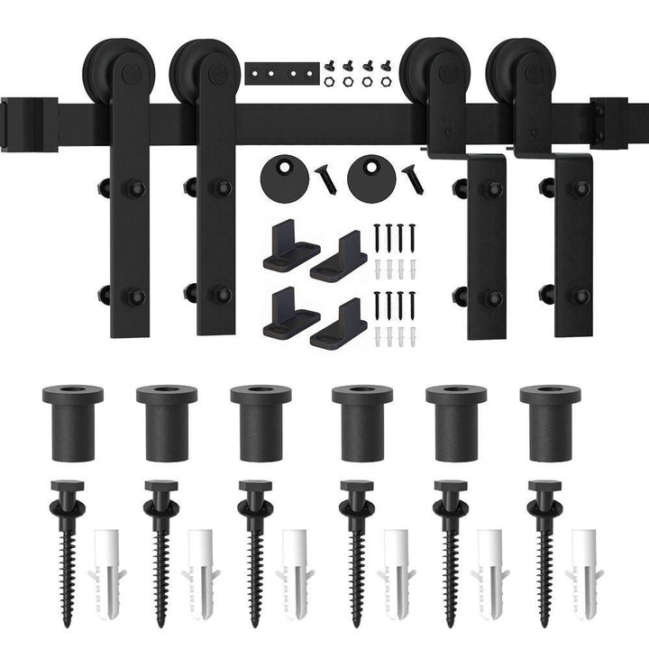 9 ft./108 in. Single Track Bypass Sliding Barn Door Hardware Kit for Double Doors Low Ceiling - Super Arbor