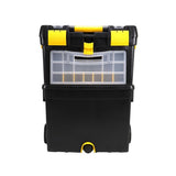 9-1/2 in. and 12-3/4 in. D (2-Tiered) Storage Toolbox with Foldable Auto-Locking Handle in Black - Super Arbor
