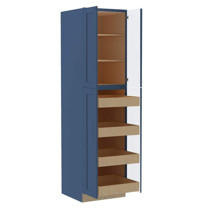 Home Decorators Collection Washington Vessel Blue Plywood Shaker Assembled Utility Pantry Kitchen Cabinet Soft Close 24 in W x 24 in D x 90 in H