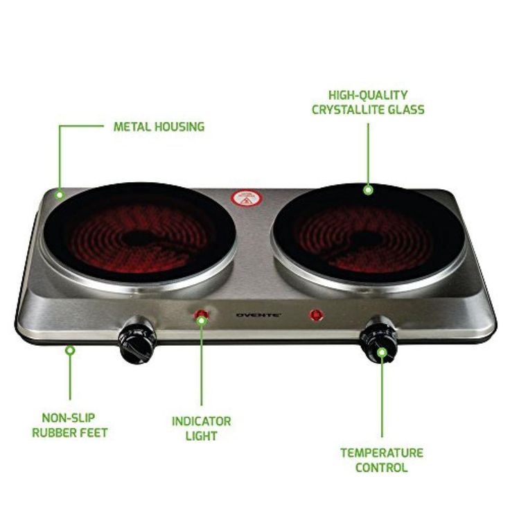 Double Burner 7.5 in. Silver Hot Plate with Temperature Control and Non-Slip Feet