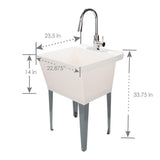 Complete 22.875 in. x 23.5 in. White 19 Gal. Utility Sink Set with Metal Hybrid Chrome High Arc Pull-Down Faucet - Super Arbor