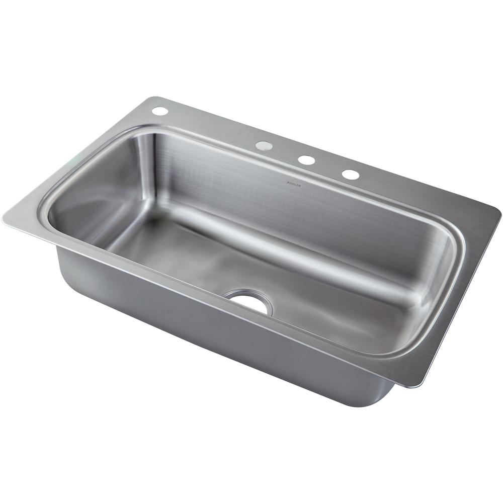 Verse Drop-in Stainless Steel 33 in. 4-Hole Single Bowl Kitchen Sink - Super Arbor