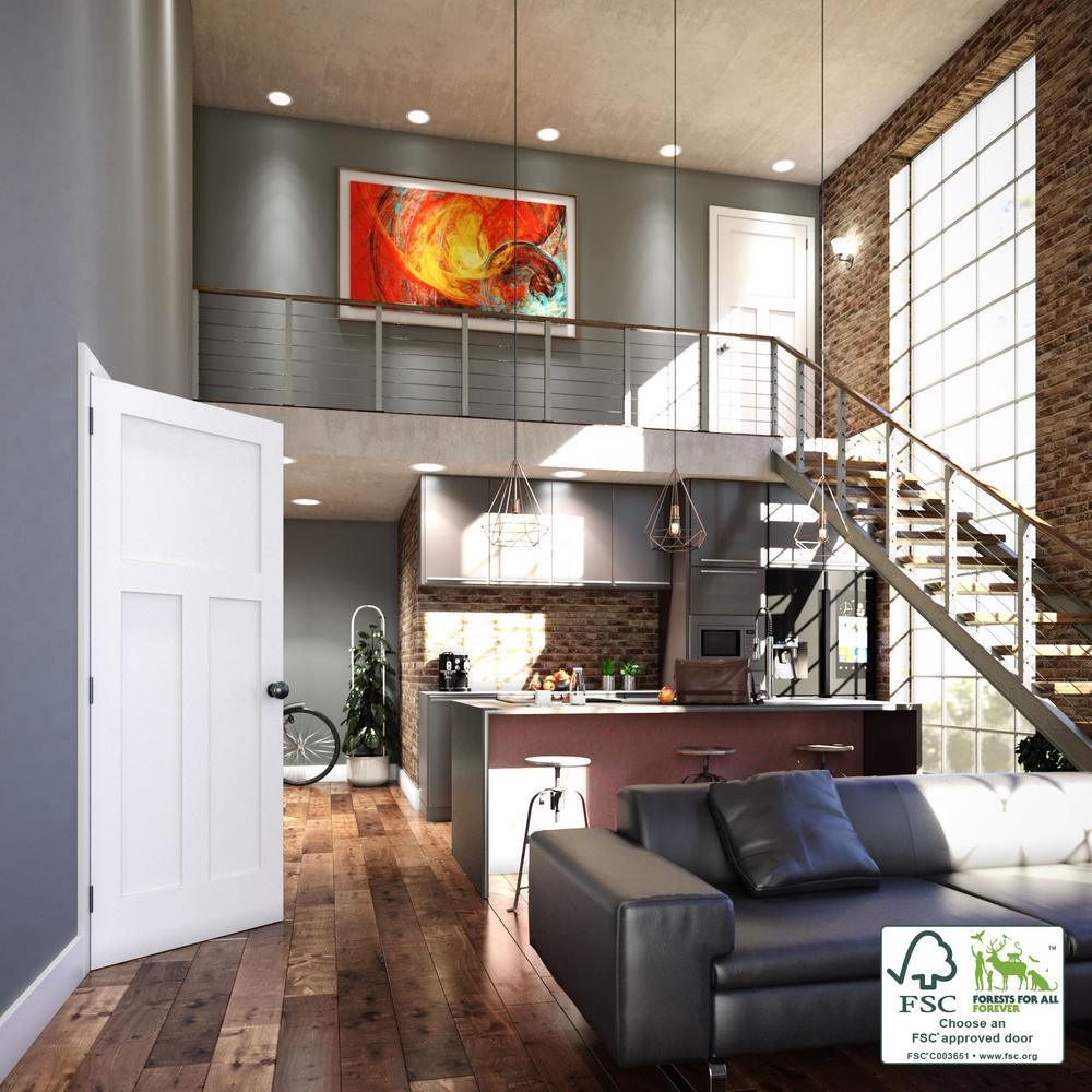 30 in. x 80 in. x 1-3/8 in. Shaker White Primed T-Shape 3-Panel Solid Core Wood Interior Slab Door - Super Arbor