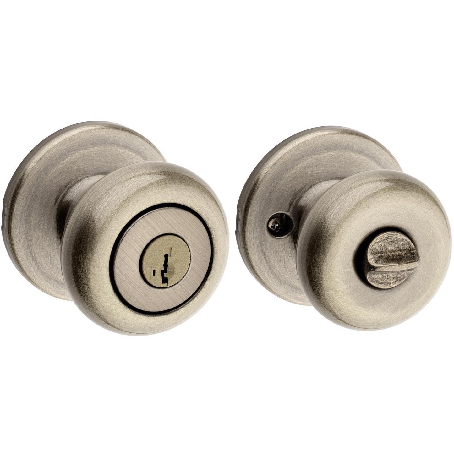 Kwikset SmartKey Juno Antique Brass Keyed Entry Knob, ANSI/BHMA Grade 2, KW1, Fits 1-3/8 to 1-3/4 in Doors