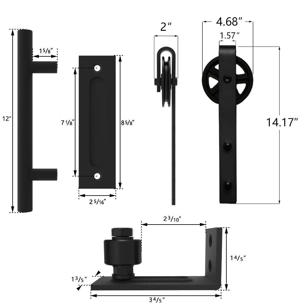 5 ft./60 in. Black Steel Bent Strap Sliding Barn Door Track and Hardware Kit with 12 in. Square Pull and Flush Handle - Super Arbor