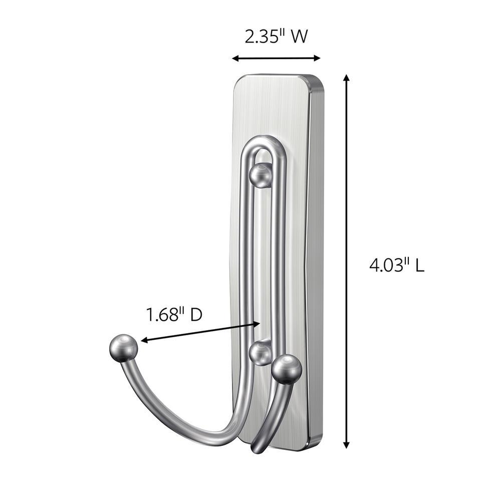 Brushed Nickel Large Double Hook (1-Hook and 1-Adhesive Strip) - Super Arbor