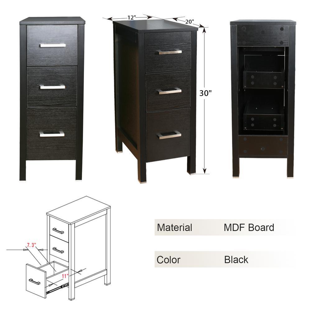20 in. W x 12 in. D x 30 in. H Bathroom Vanity Cabinet Linen Cabinet with Three Drawers in Black - Super Arbor