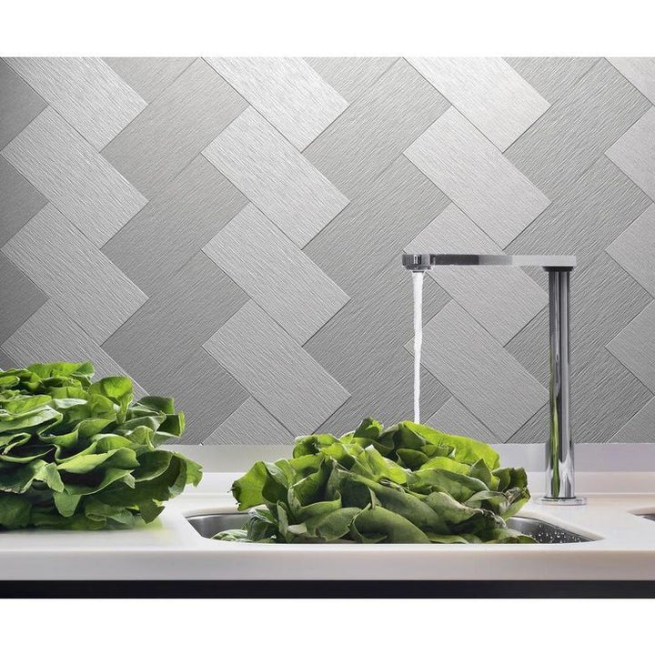Instant Mosaic Peel and Stick Brushed Stainless Color 6 in. x 3 in. Metal Wall Tile (8-Pack)