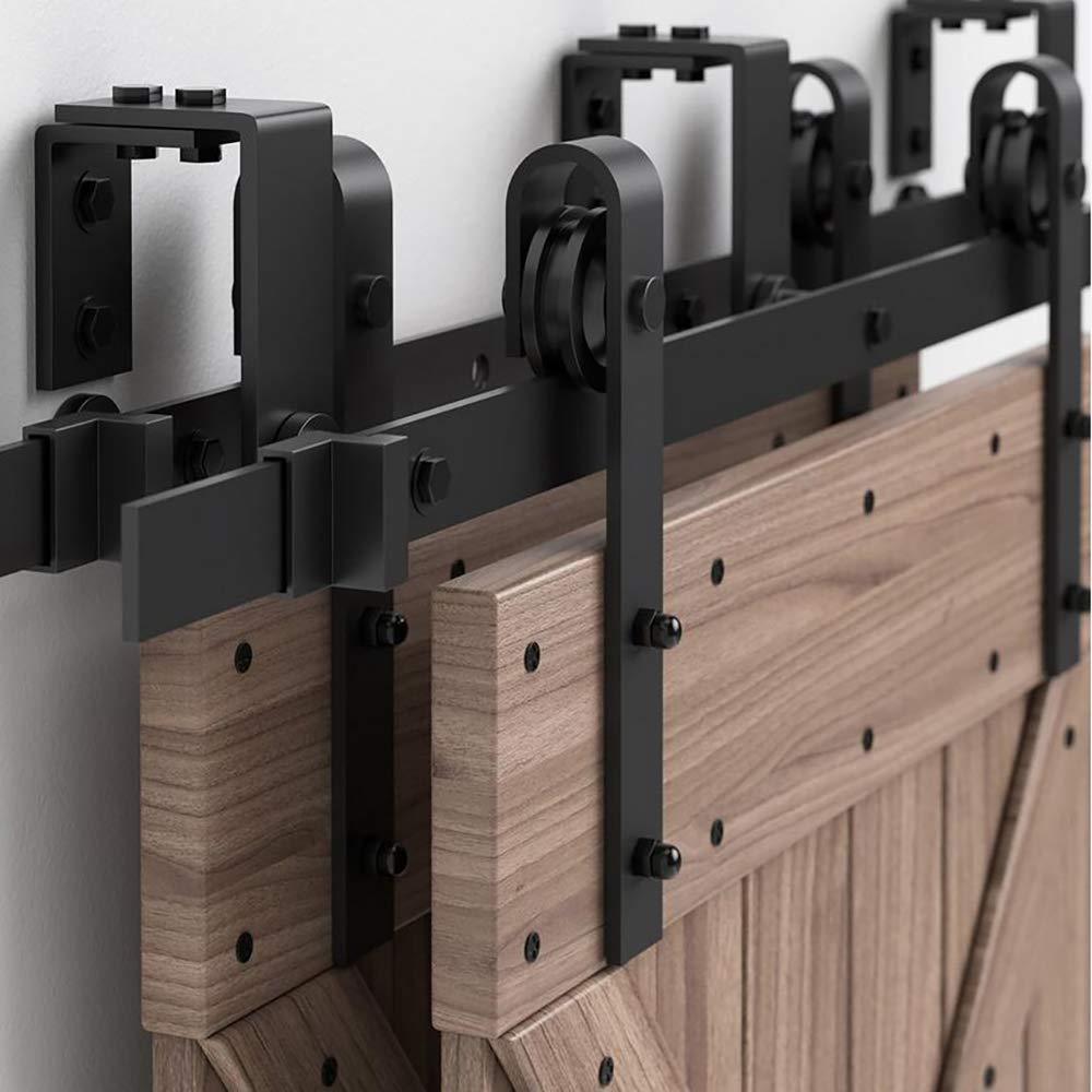 9 ft./108 in. Powder Coated Black Heavy-Duty Bypass Double Door Sliding Barn Door Hardware Classic Design Roller - Super Arbor