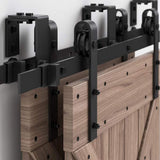 12 ft./144 in. Powder Coated Black Heavy-Duty Bypass Double Door Sliding Barn Door Hardware Classic Design Roller - Super Arbor
