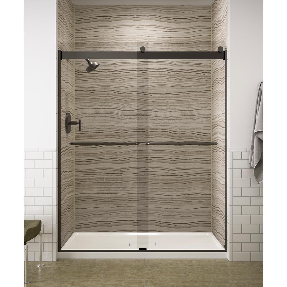 Levity 59 in. x 74 in. Frameless Sliding Shower Door in Matte Nickel with Handle - Super Arbor