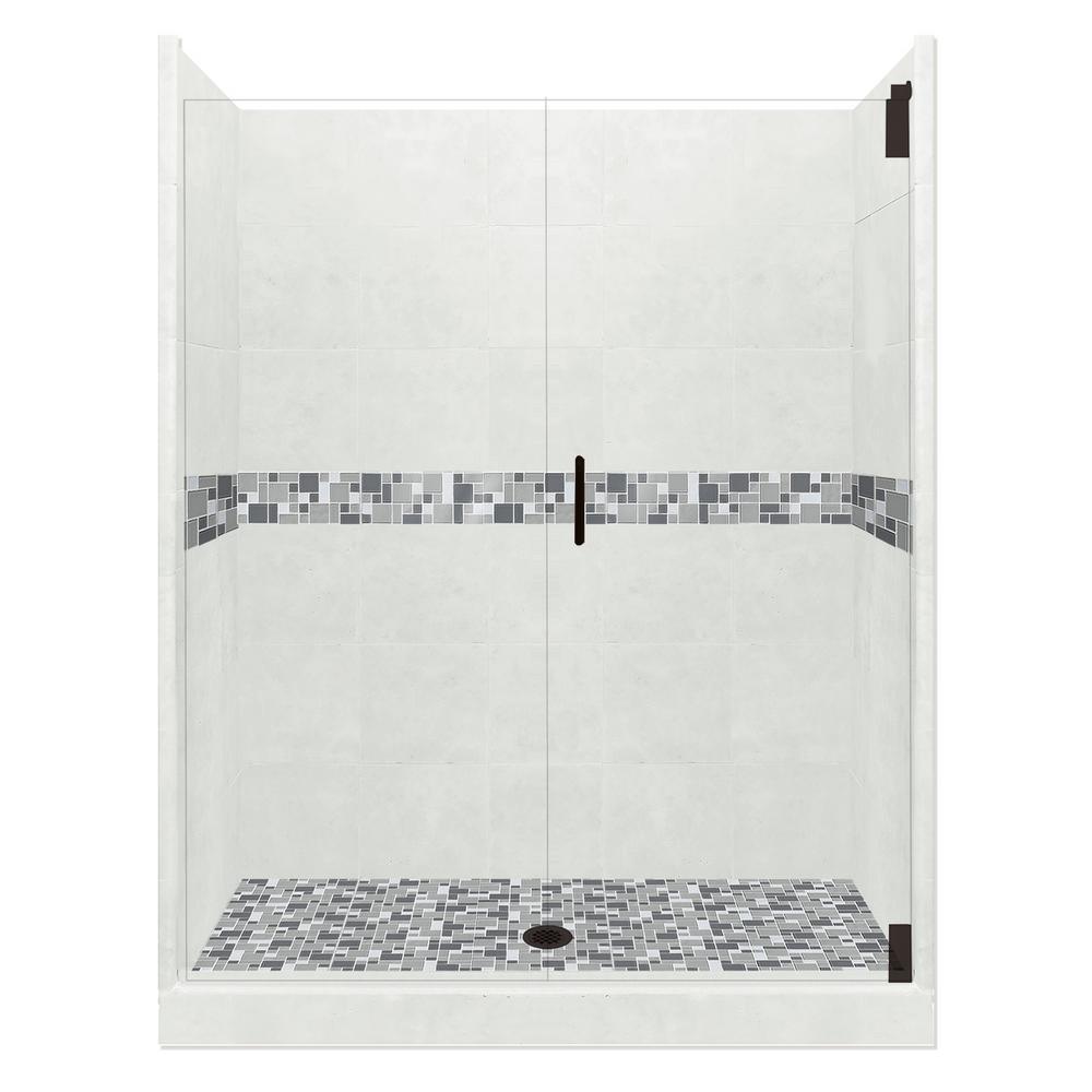 Del Mar Grand Hinged 36 in. x 54 in. x 80 in. Center Drain Alcove Shower Kit in Natural Buff and Satin Nickel Hardware - Super Arbor