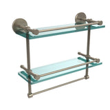 16 in. L  x 12 in. H  x 5 in. W 2-Tier Gallery Clear Glass Bathroom Shelf with Towel Bar in Matte Black - Super Arbor