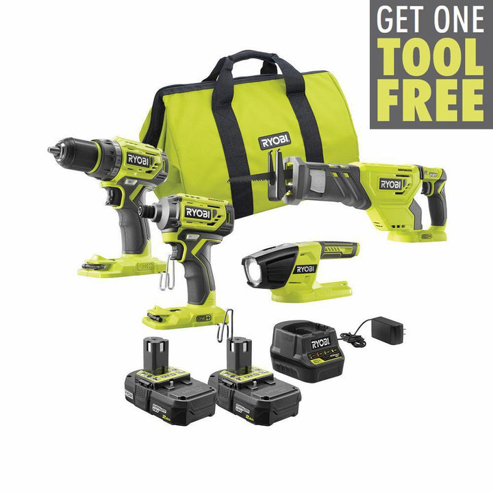 18-Volt ONE+ Lithium-ion Brushless Cordless 4-Tool Combo Kit with (2) 2.0 Ah Batteries, Charger, and Bag - Super Arbor