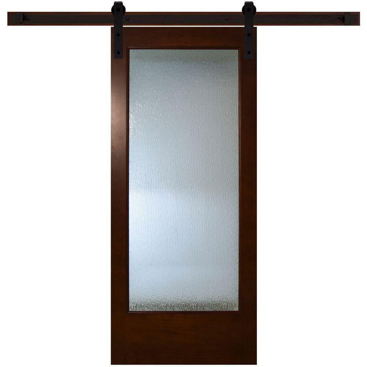 30 in. x 84 in. Modern Full Lite Rain Glass Stained Pine Interior Sliding Barn Door with Hardware Kit - Super Arbor