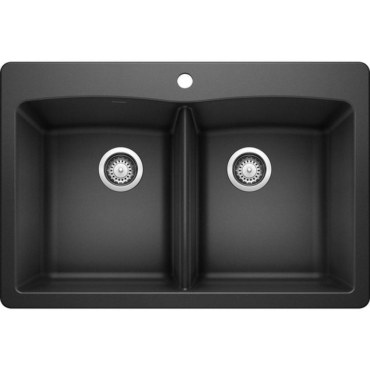 DIAMOND Dual-Mount Granite Composite 33 in. 1-Hole 50/50 Double Bowl Kitchen Sink in Anthracite - Super Arbor