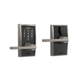 Century Touch Electronic Door Lock Deadbolt and Latitude Lever in Matte Black