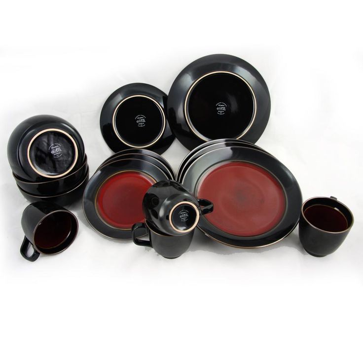 Bella Galleria 16-Piece Contemporary Black and Red Stoneware Dinnerware Set (Service for 4)