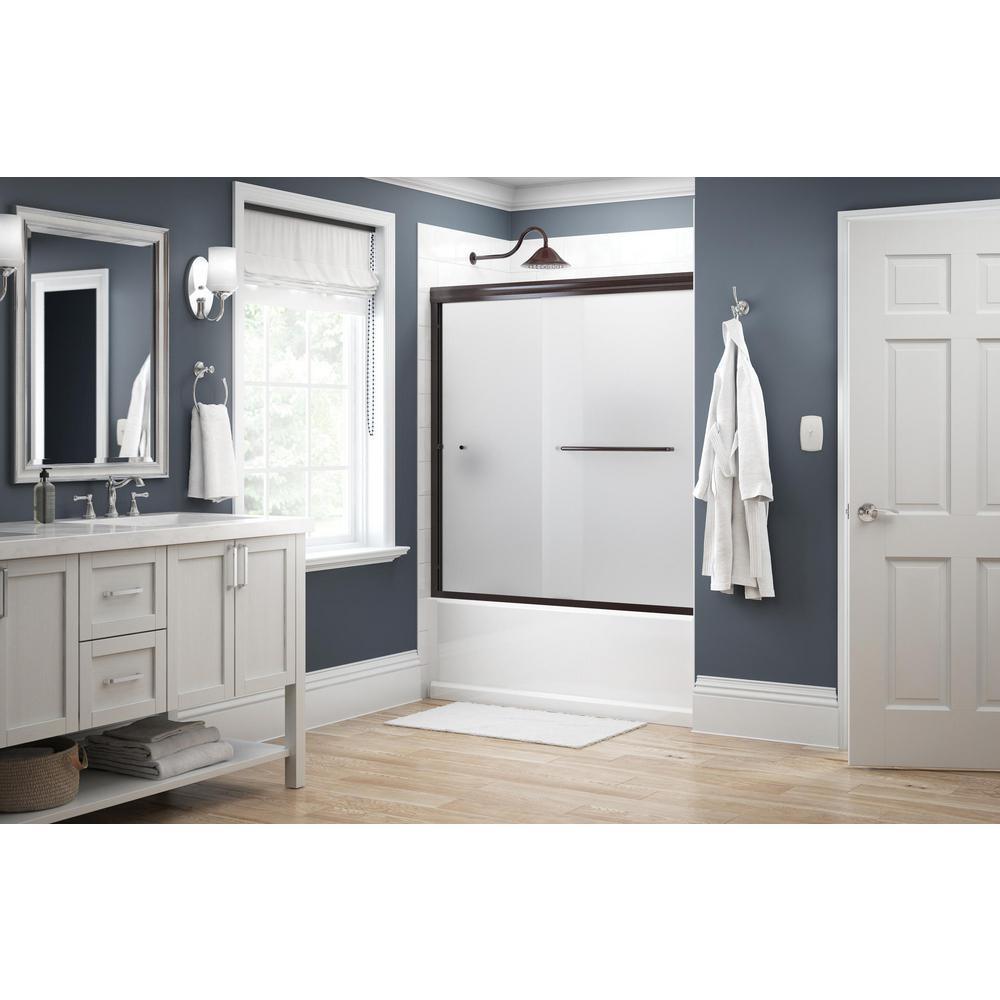 Simplicity 60 in. x 58-1/8 in. Semi-Frameless Traditional Sliding Bathtub Door in Bronze with Niebla Glass - Super Arbor