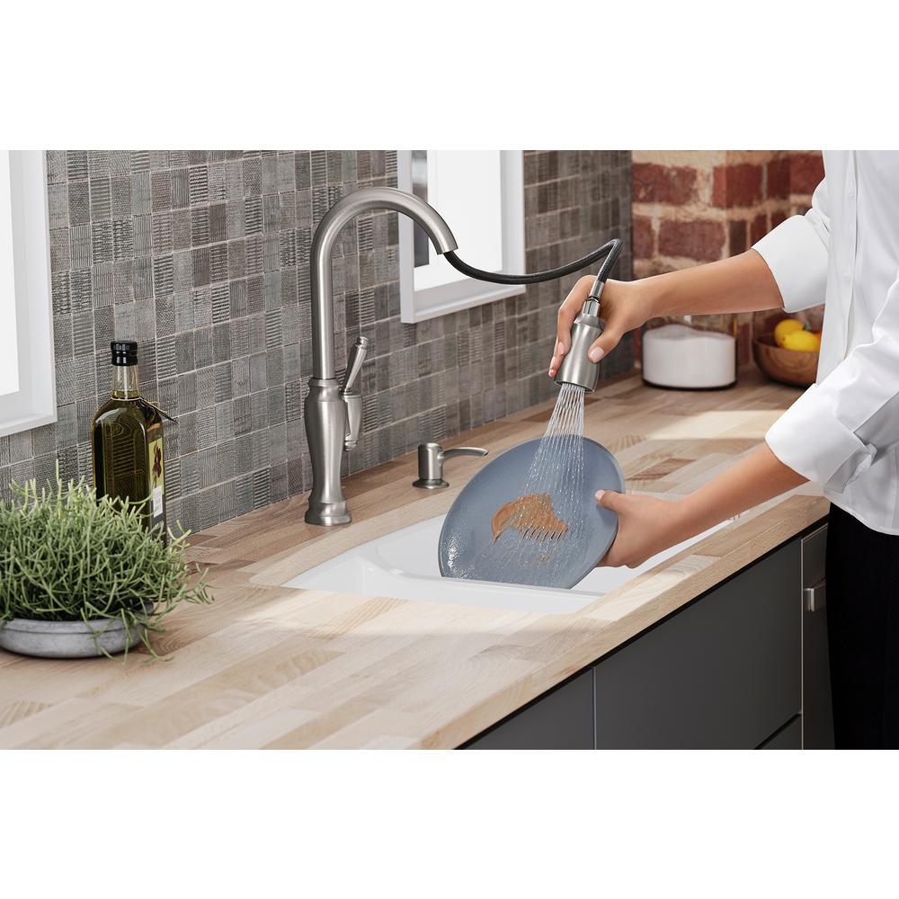 Arsdale Single-Handle Pull-Down Sprayer Kitchen Faucet with Soap/Lotion Dispenser in Vibrant Stainless - Super Arbor