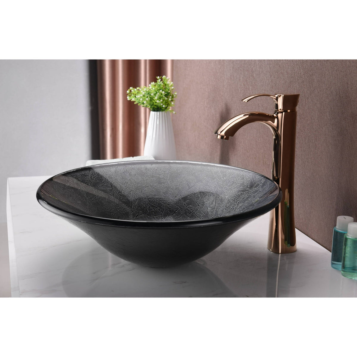 ANZZI Jonas Round Glass Vessel Sink, Arctic Sheer, 17.7 x 17.7 x 5.7 in, LS-AZ8215