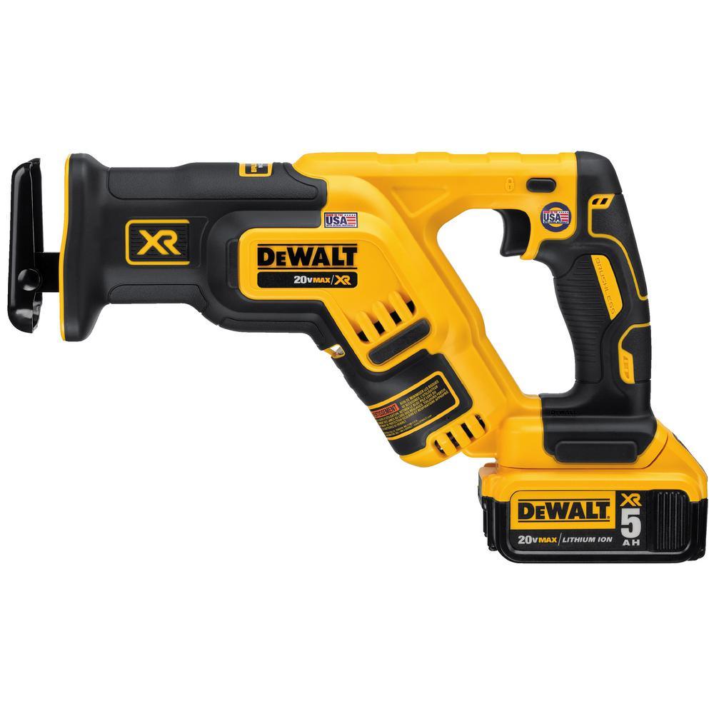 20-Volt MAX XR Lithium-Ion Cordless Brushless Compact Reciprocating Saw Kit with Battery 5Ah, Charger and Contractor Bag - Super Arbor