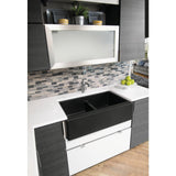 Farmhouse Apron Front Quartz Composite 34 in. Double Bowl Kitchen Sink in Black - Super Arbor