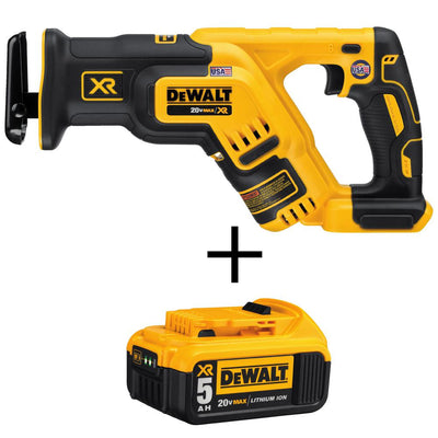 20-Volt MAX XR Li-Ion Brushless Cordless Compact Reciprocating Saw (Tool-Only) with Free 20-Volt MAX Li-Ion Battery 5Ah - Super Arbor