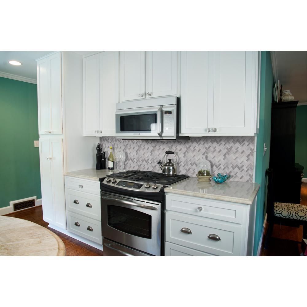 Greecian White Herringbone Pattern 12 in. x 12 in. x 10 mm Polished Marble Mesh-Mounted Mosaic Tile (10 sq. ft./case) - Super Arbor