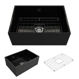 Contempo Farmhouse Apron Front Fireclay 27 in. Single Bowl Kitchen Sink with Bottom Grid and Strainer in White - Super Arbor