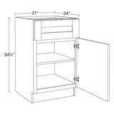 Home Decorators Collection Washington Veiled Gray Plywood Shaker Assembled Base 1 Drawer Kitchen Cabinet Soft Close 21 in W x 24 in D x 34.5 in H