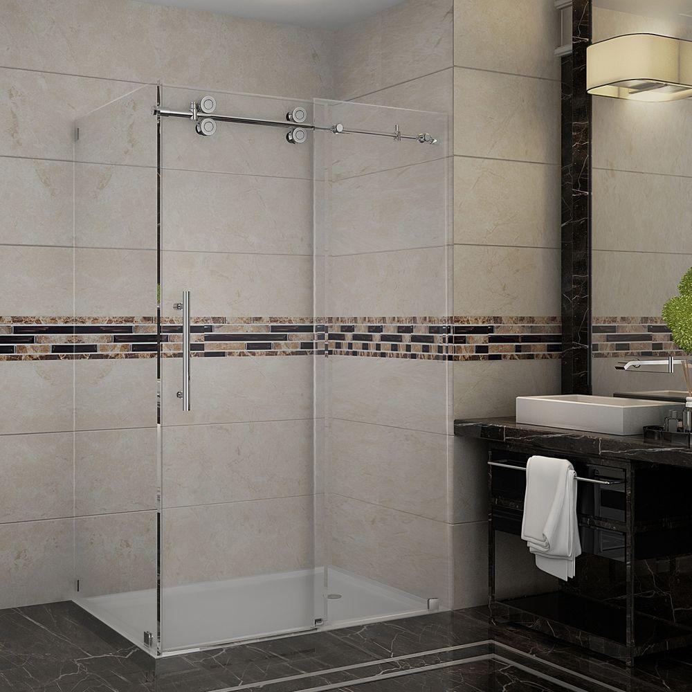 Langham 44 in. - 48 in. x 33.8125 in. x 75 in. Frameless Corner Sliding Shower Door in Matte Black - Super Arbor