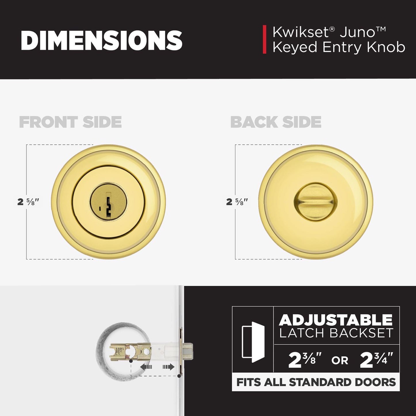Kwikset SmartKey Juno Polished Brass Entry Lockset, ANSI/BHMA Grade 2, KW1, 1-3/4 in.