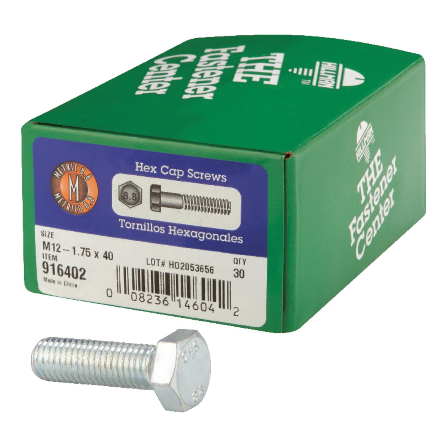Hillman M12-1.75 mm x 40 mm Heat-Treated Steel Hex Head Cap Screws, 30-Pack