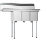 Freestanding Stainless Steel 45 in. 2-Hole Triple Bowl Commercial Kitchen Sink