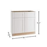 Home Decorators Collection Washington Vesper White Plywood Shaker Assembled Vanity Sink Base Kitchen Cabinet Sft Cls 36 in W x 24 in D x 34.5 in H