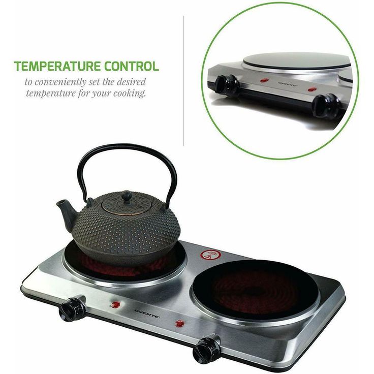 Double Burner 7.5 in. Silver Hot Plate with Temperature Control and Non-Slip Feet