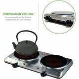 Double Burner 7.5 in. Silver Hot Plate with Temperature Control and Non-Slip Feet