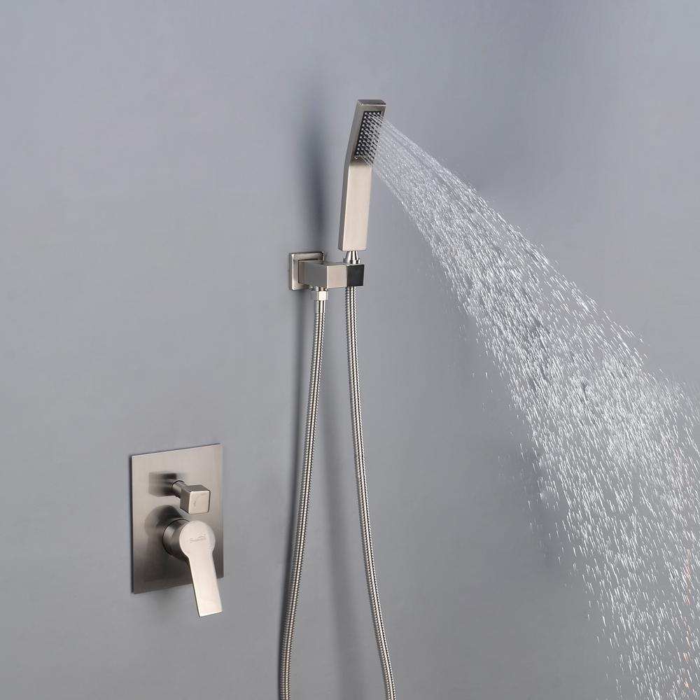 1-Spray Patterns with 2.66 GPM 10 in. Wall Mount Dual Shower Heads with Rough-In Valve Body and Trim in Brushed Nickel - Super Arbor
