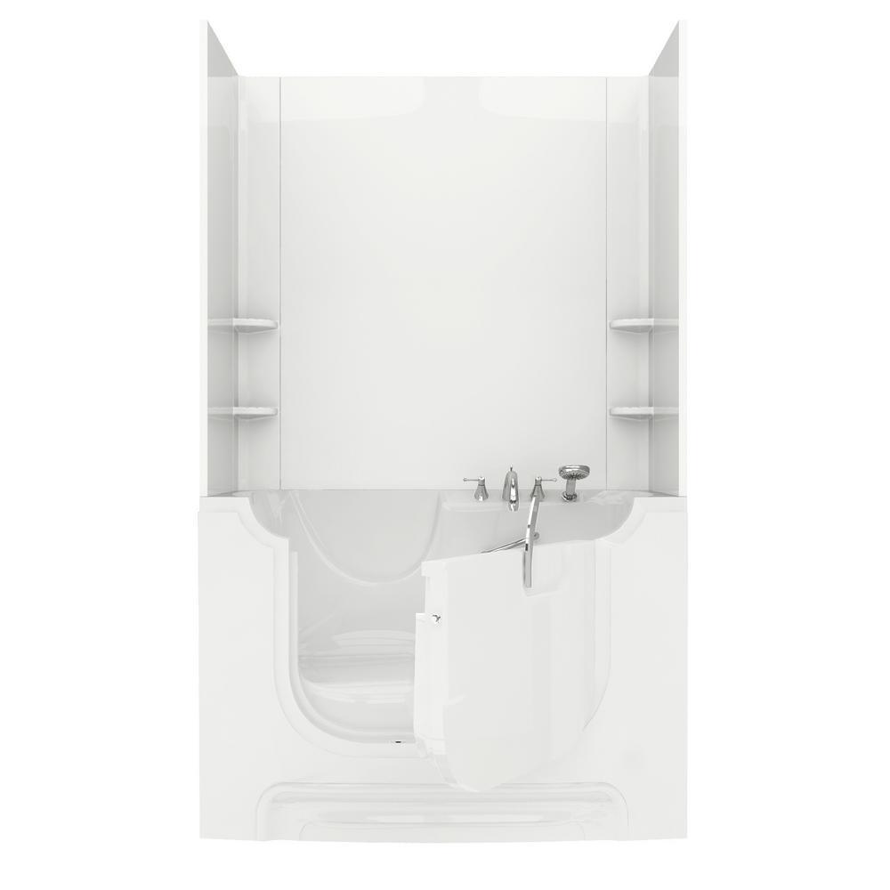 Nova Wheelchair Accessible 5 ft. Walk-in Whirlpool and Air Bathtub with Flat Easy Up Adhesive Wall Surround in Biscuit - Super Arbor