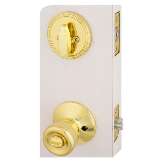 Waterbury Polished Brass Entry Knob and Single Cylinder Deadbolt Combo Pack