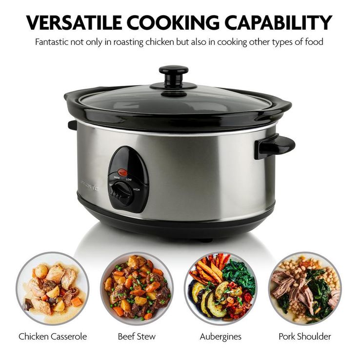 3.7 Qt. Stainless Steel Electric Slow Cooker with Heat-Tempered Glass Lid, Adjustable Temperature Control, (SLO35ABR)